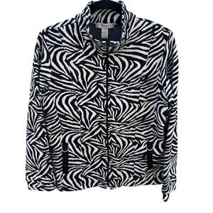 Raphael Sport Womens Zebra Print Full-Zip High Neck Casual Lightweight Jacket L